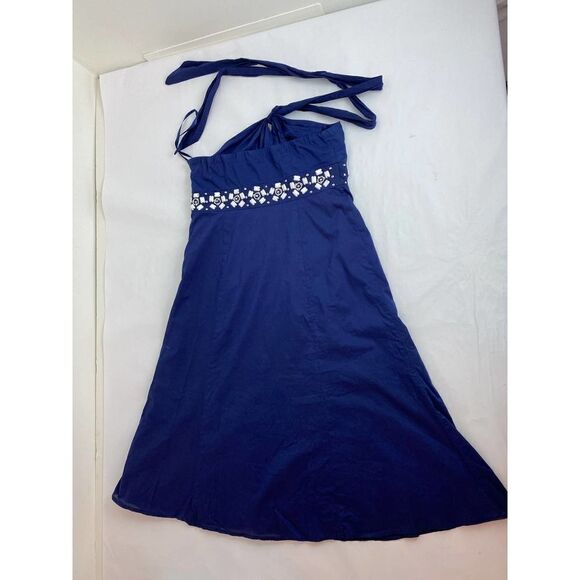 Ann Taylor Loft Cottagecore Beaded Halter Dress 100% Cotton Blue White 2 - Picture 5 of 9